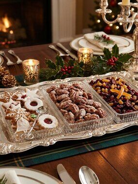 Vintage Silver Plated Serving Tray - 3 Glass Inserts - Snack dishes